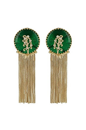 Gold Finish Synthetic Stone Dangler Earrings