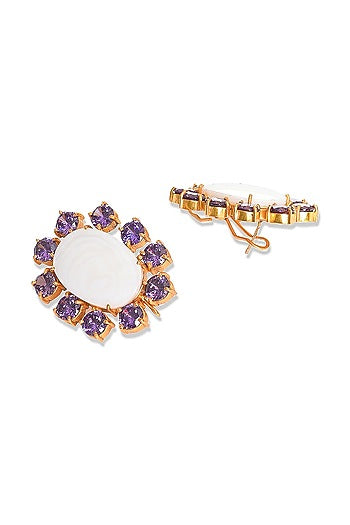 Gold Finish Amethyst Stud Earrings