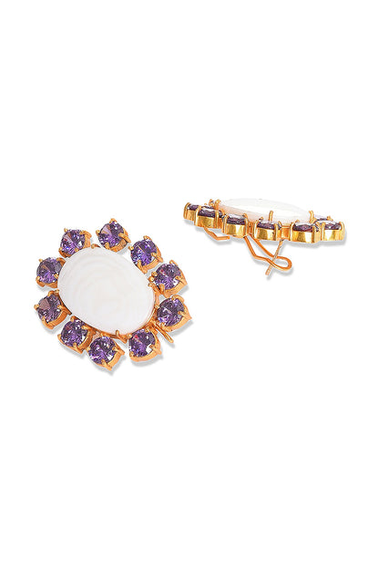 Gold Finish Amethyst Stud Earrings