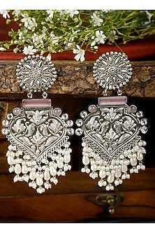 Silver Finish Onyx Dangler Earrings