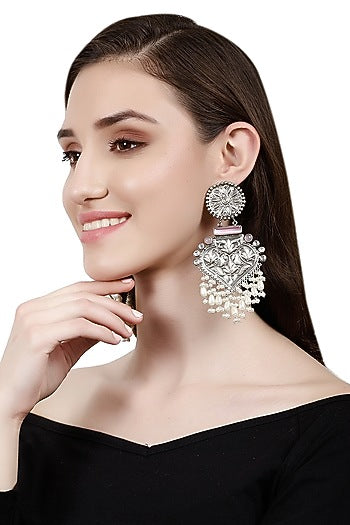 Silver Finish Onyx Dangler Earrings