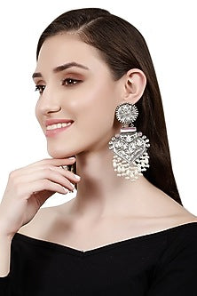 Silver Finish Onyx Dangler Earrings