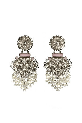 Silver Finish Onyx Dangler Earrings