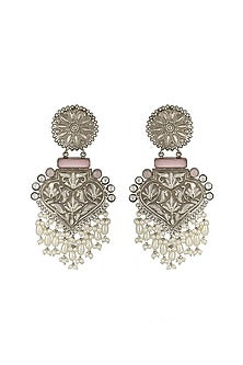 Silver Finish Onyx Dangler Earrings