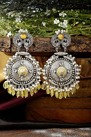 Silver Finish Onyx Dangler Earrings