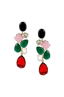 Gold Finish Multi-Colored Onyx Dangler Earrings