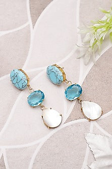 Gold Finish Turquoise & Mother Of Pearl Dangler Earrings