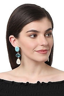 Gold Finish Turquoise & Mother Of Pearl Dangler Earrings