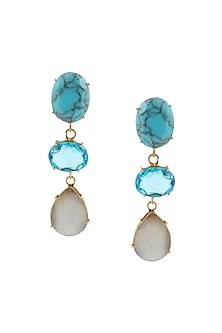 Gold Finish Turquoise & Mother Of Pearl Dangler Earrings