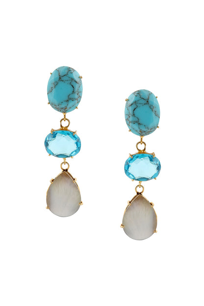 Gold Finish Turquoise & Mother Of Pearl Dangler Earrings