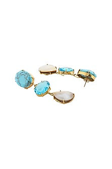 Gold Finish Turquoise & Mother Of Pearl Dangler Earrings