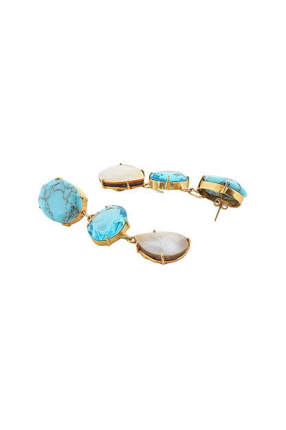 Gold Finish Turquoise & Mother Of Pearl Dangler Earrings