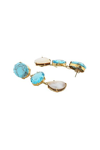 Gold Finish Turquoise & Mother Of Pearl Dangler Earrings