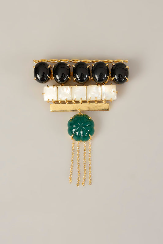 Gold Finish Black Onyx Brooch