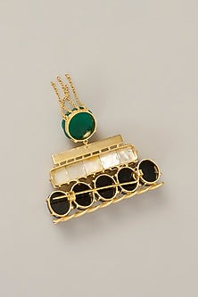 Gold Finish Black Onyx Brooch