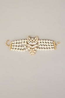 Gold Finish Kundan Polki & Pearl Bracelet
