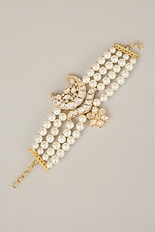 Gold Finish Kundan Polki & Pearl Bracelet