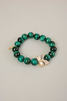 Gold Finish Kundan Polki & Green Pearl Bracelet