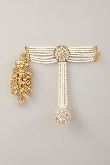 Gold Finish Kundan Polki & White Pearl Bracelet
