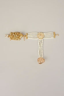 Gold Finish Kundan Polki & White Pearl Bracelet