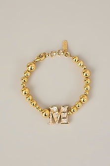 Gold Finish Kundan Polki & Pearl Bracelet