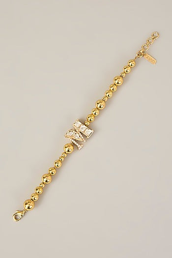 Gold Finish Kundan Polki & Pearl Bracelet