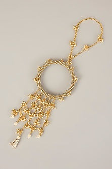 Gold Finish Kundan Polki & Pearl Bracelet