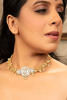 Gold Finish Kundan Polki & Pearl Necklace