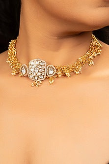 Gold Finish Kundan Polki & Pearl Necklace