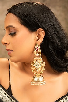 Gold Finish Pearl Jhumka Earrings