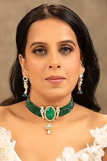 Gold finish Kundan Polki & Pearl Choker Necklace Set