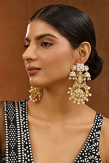 Gold Finish Kundan Stone & Pearl Dangler Earrings