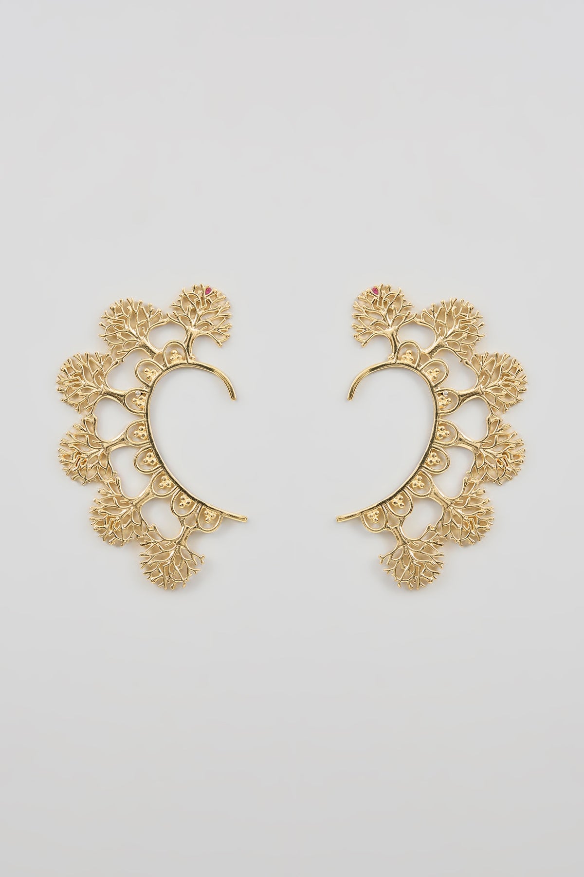 Gold Finish Onyx & Kundan Polki Earcuffs