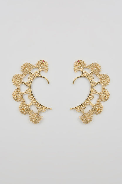 Gold Finish Onyx & Kundan Polki Earcuffs
