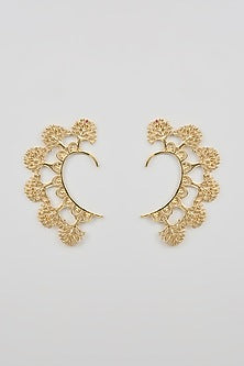 Gold Finish Onyx & Kundan Polki Earcuffs