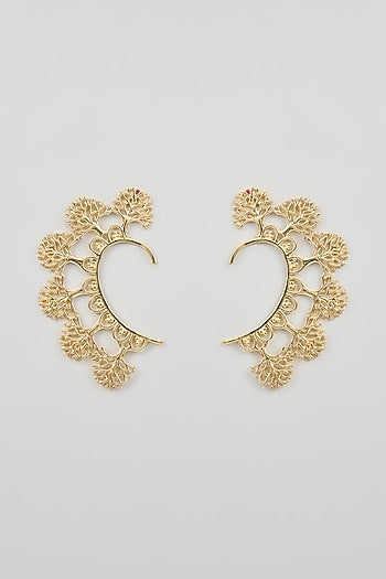 Gold Finish Onyx & Kundan Polki Earcuffs