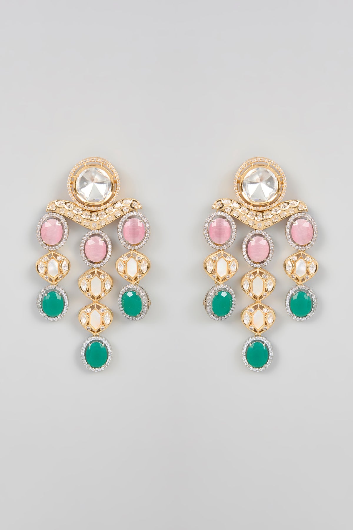 Gold Finish Kundan Polki & Multi-Colored Onyx Dangler Earrings