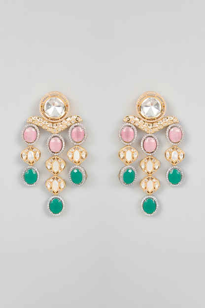 Gold Finish Kundan Polki & Multi-Colored Onyx Dangler Earrings
