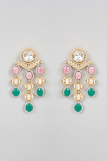 Gold Finish Kundan Polki & Multi-Colored Onyx Dangler Earrings