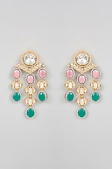 Gold Finish Kundan Polki & Multi-Colored Onyx Dangler Earrings