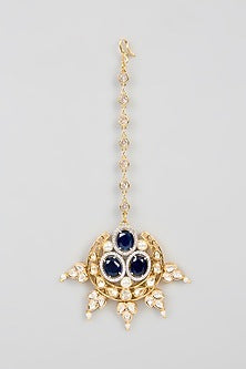 Gold Finish American Diamond & Amethyst Stone Maangtikka