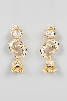 Gold Finish Kundan Polki & Pearl Dangler Earrings