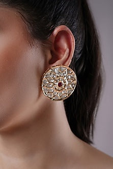 Gold Finish Kundan Polki Handcrafted Stud Earrings