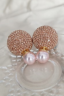 Gold Finish Zirconia & Pearl Dual Stud Earrings
