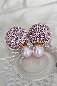 White Finish Zirconia & Pearl Dual Stud Earrings