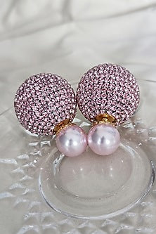 White Finish Zirconia & Pearl Dual Stud Earrings