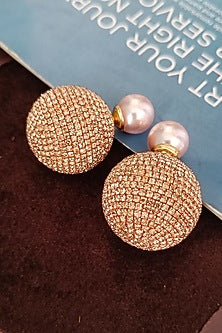Gold Finish Zirconia & Pearl Dual Stud Earrings