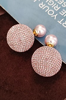 White Finish Zirconia & Pearl Dual Stud Earrings