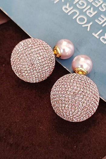 White Finish Zirconia & Pearl Dual Stud Earrings