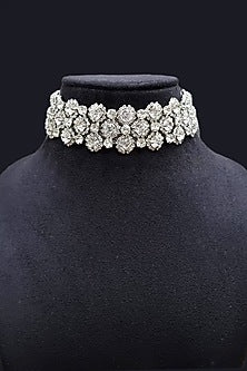 White Finish Zirconia & Crystal Choker Necklace